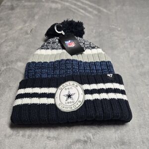 Dallas Cowboys 47 Brand Beanie Pom Knit Hat NFL Blue Stripe Winter Cap OSFA New